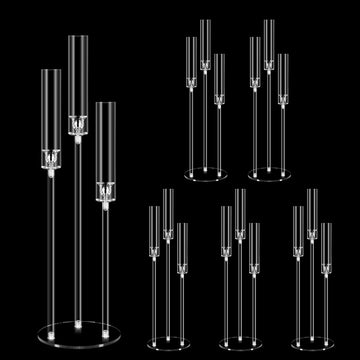 6 Set 3 Arms Acrylic Candelabra Centerpieces,30.7" Clear Candlesticks Holder with Acrylic Shade for Valentine's Day