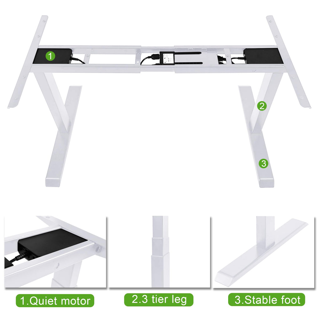 Dual Motor Standing Desk Frame 3 Tier Legs Sit Stand up Electric Height Adjustable Desk Base (White)