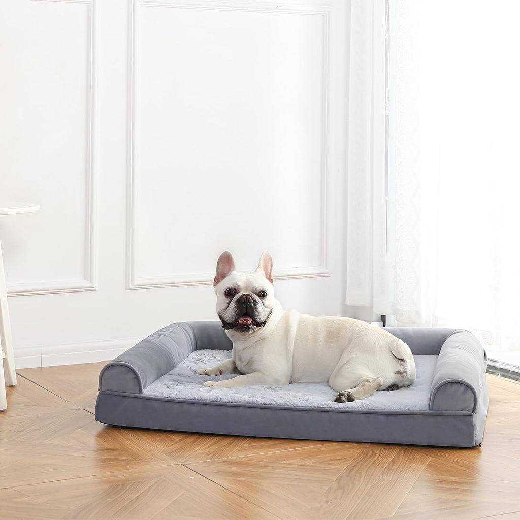 Living Room Couch Dog Bed with Premium Foam, Non-Slip Bottom, Removable Washable Cover, Pressure-Relief Support