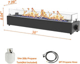 36-inch Table Top Propane Fire Pit, 40,000 BTU Tabletop Firepit for Patio, Outdoor Portable Rectangular Fire Bowl w/Wind Glass Shield, Glass Rocks - Image 4