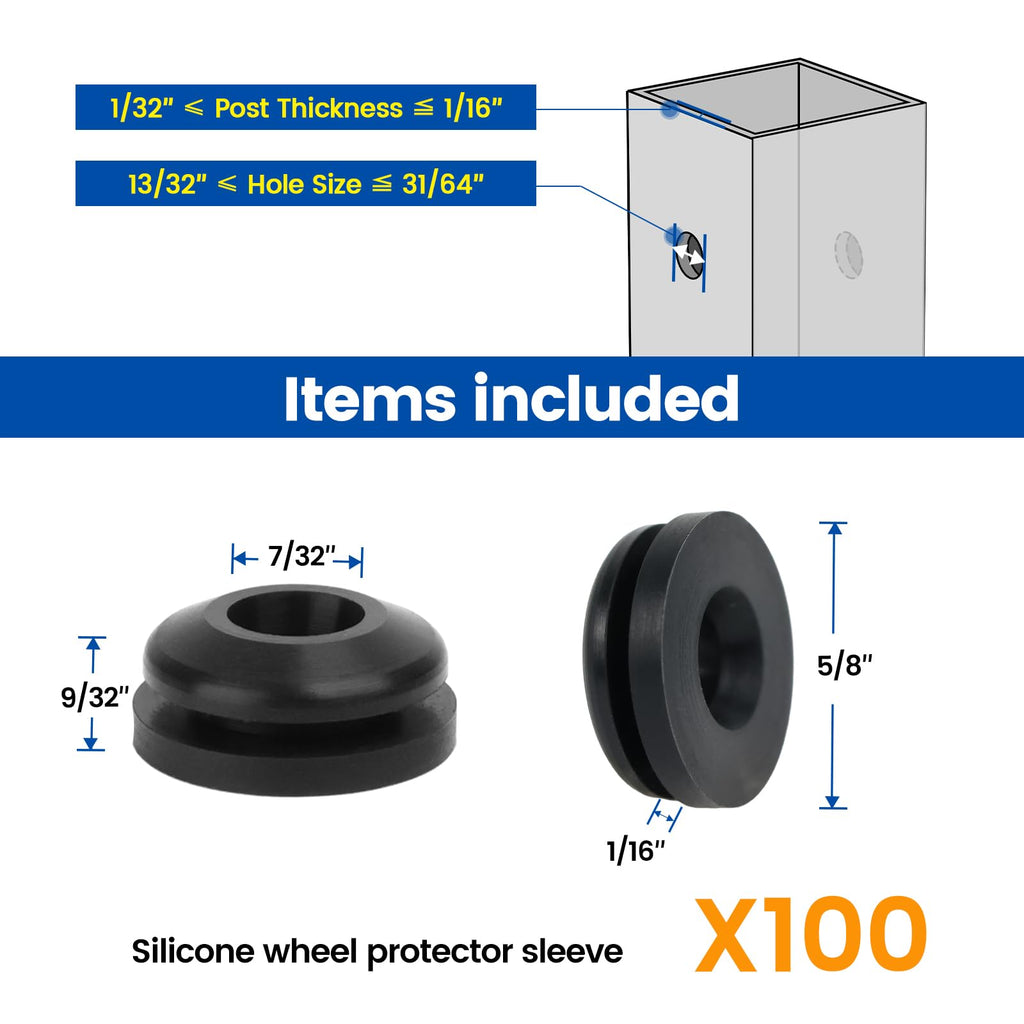 100Pack Black Cable Railing Rubber Grommets for Metal Post CB28