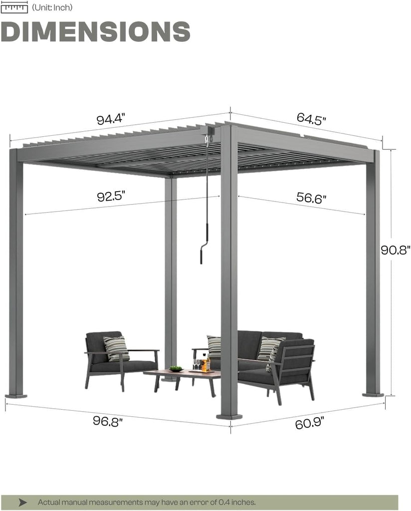 Louvered Pergola, 5x8 FT Outdoor Pergola with Adjustable Roof and Drainage System