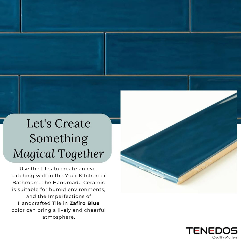 Larissa 3x12 Zafiro Blue Glossy Ceramic Subway Tile - 12.6 Sq Ft