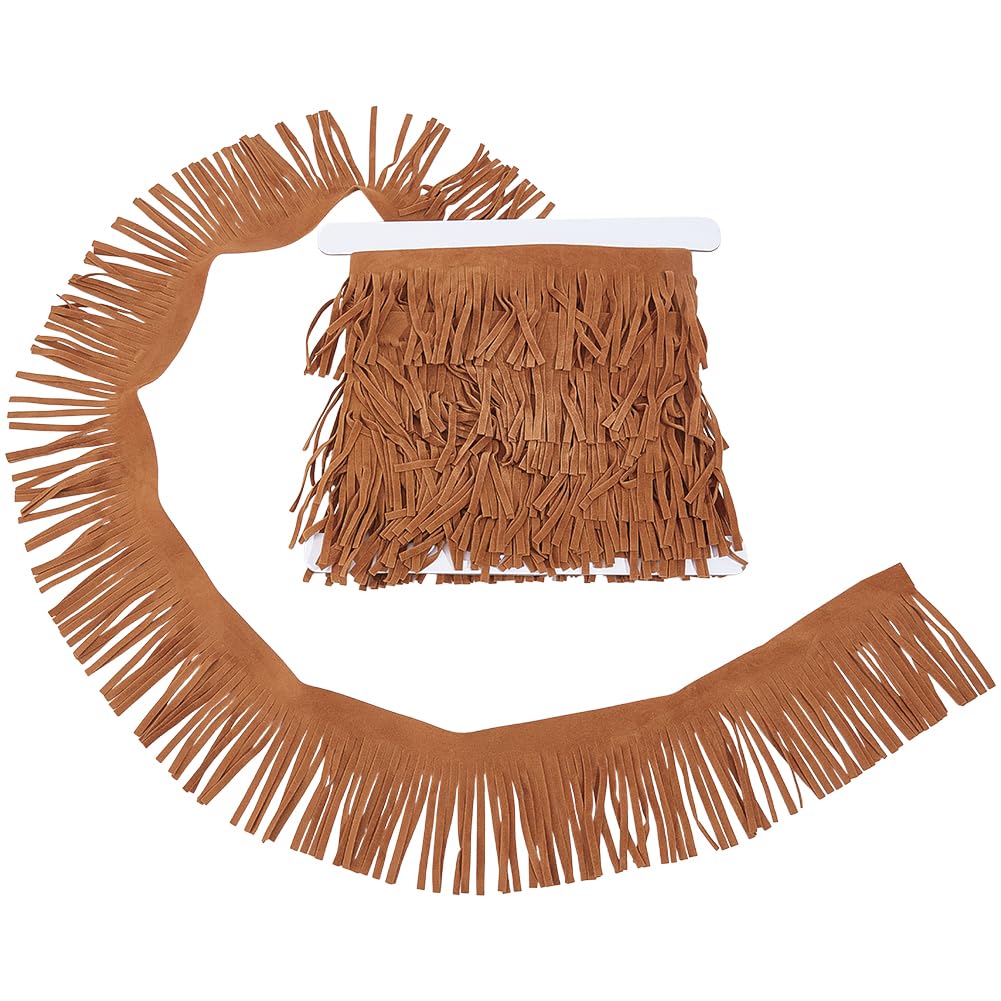 Leather Suede Fringe Trim 3 Inch Double Side Leather Sewing Tassel Fringe Camel Decoration for DIY Craft - 5.5 Yards