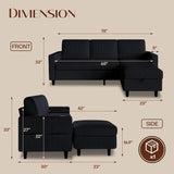 Convertible Sectional Couches for Living Room, Modern Corduroy Couch Small Sofas for Small Space Apartment Office