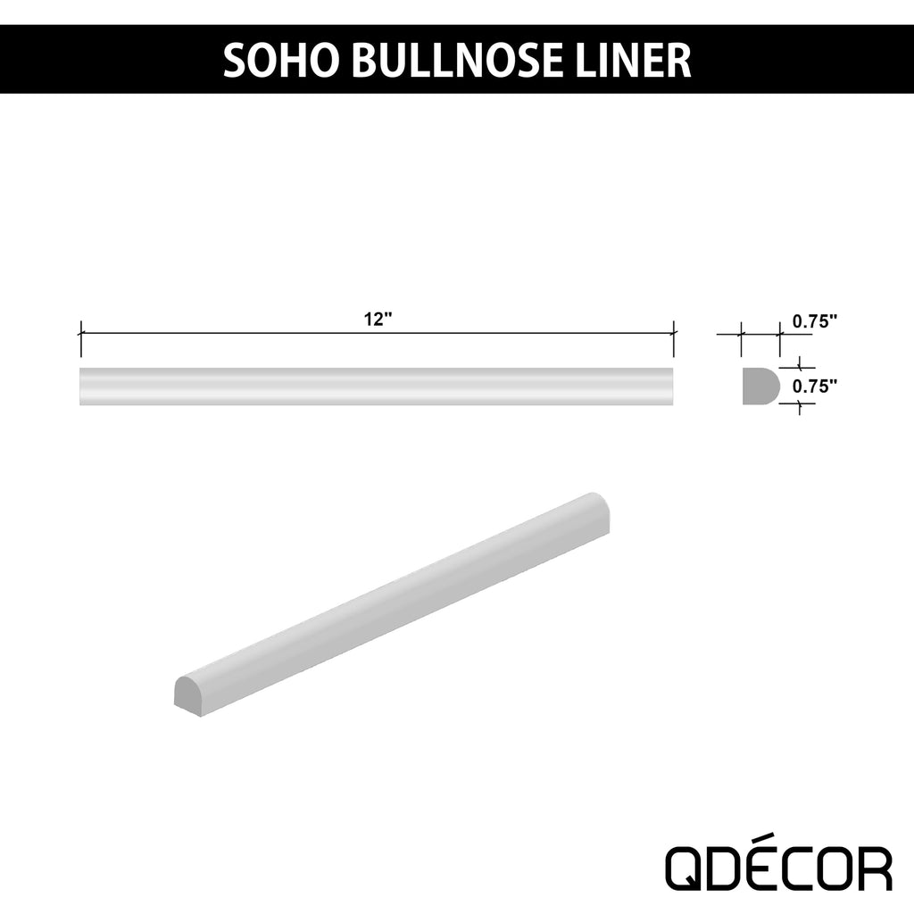 Decor Soho Bullnose Tile Liner, 3/4 x 12 Inch Decorative Tile Edge Trim, Decorative Shower Tile Border, Kitchen