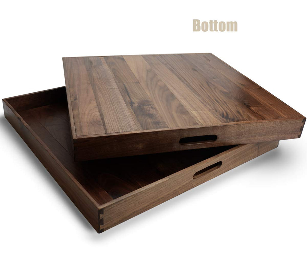 24"x 24" Extra Large Square Black Walnut Wood Ottoman Tray