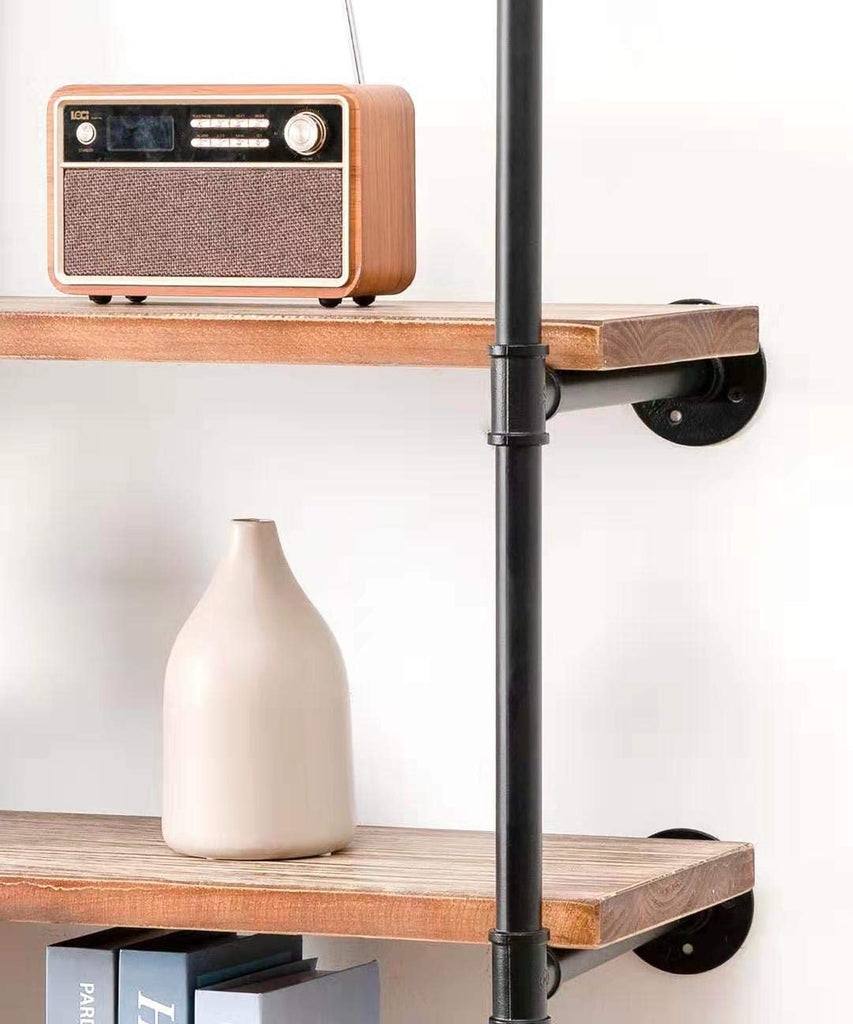 Industrial Wall Mounted Pipe Shelving, Rustic Metal Floating Shelves, Steampunk Real Wood Bookcases, DIY Bookshelf