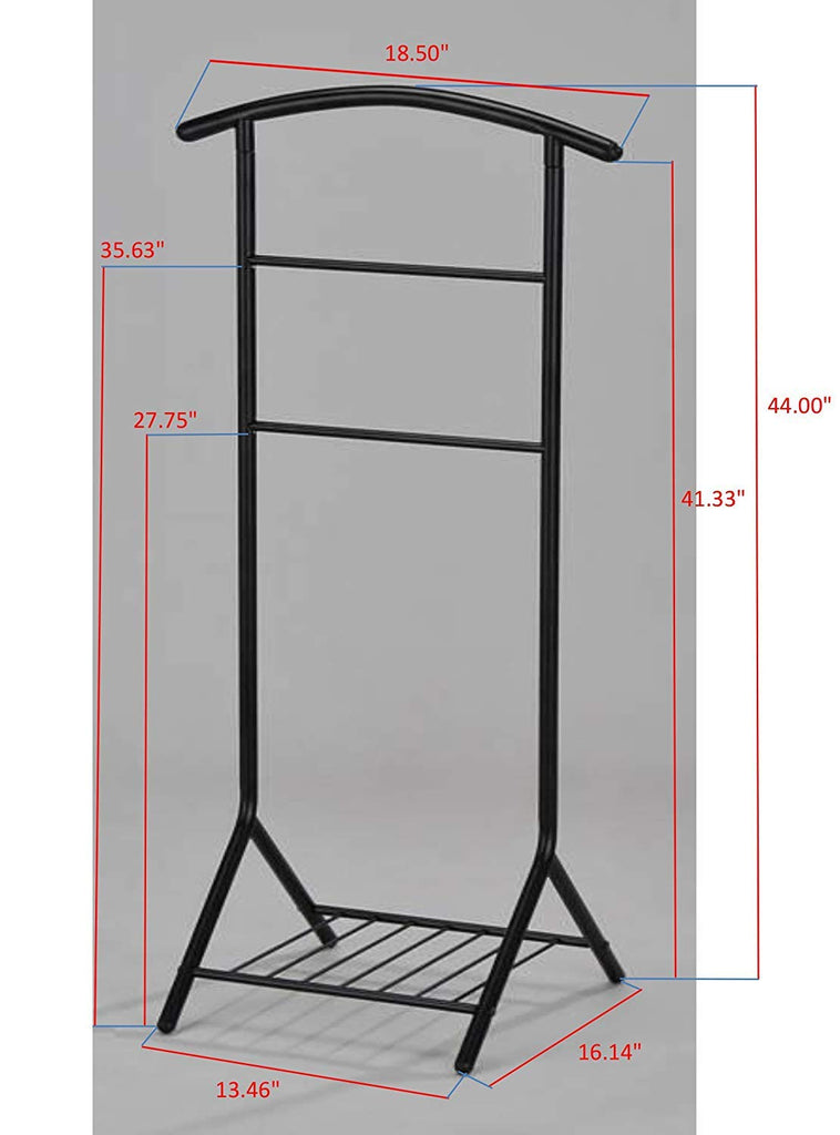 Metal Suit Valet Stand with Shoe Shelf & Hanger, Black