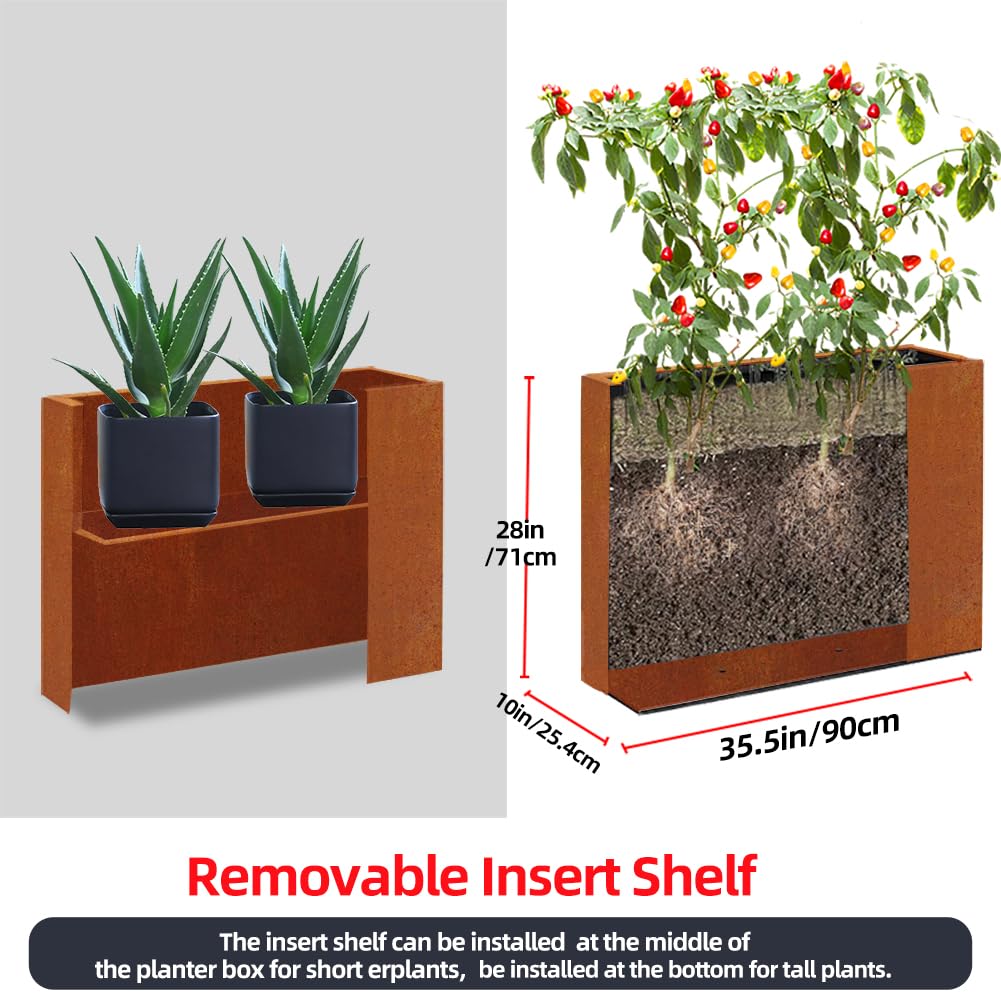 Metal Tall Long Planter Box Large Rectangular Planter Flower Pot with Drainage Holes for Indoor Outdoor Deck Porch