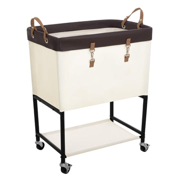 Cart, 2 Tier Rolling Basket with Wheels, 29 Gal, Beige