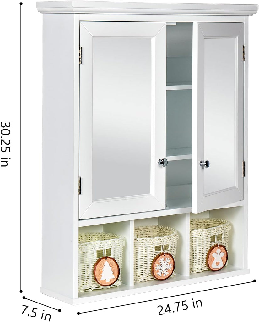 Medicine Cabinet, Bathroom Organiser, Wall Mounted Bathroom Cabinet with Mirror with 2 Adjustable Shelves and 3