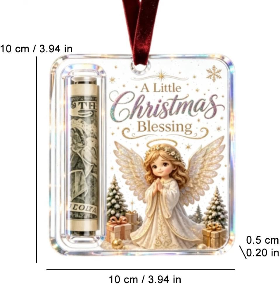 Christmas Cash Gift Ornament, Acrylic Clear Christmas Money Holder for Cash, Funny Holiday Xmas Tree Hanging