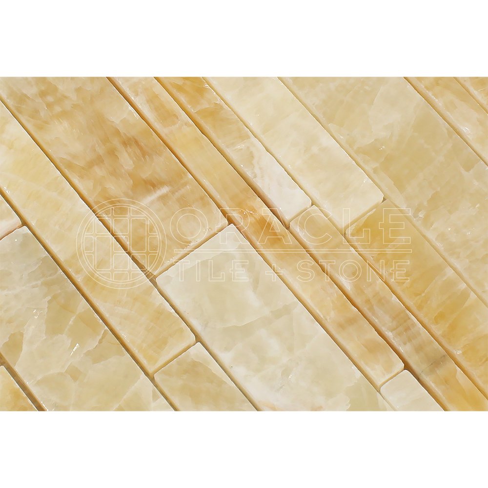 Honey Onyx Random Strip Mosaic Tile, Polished