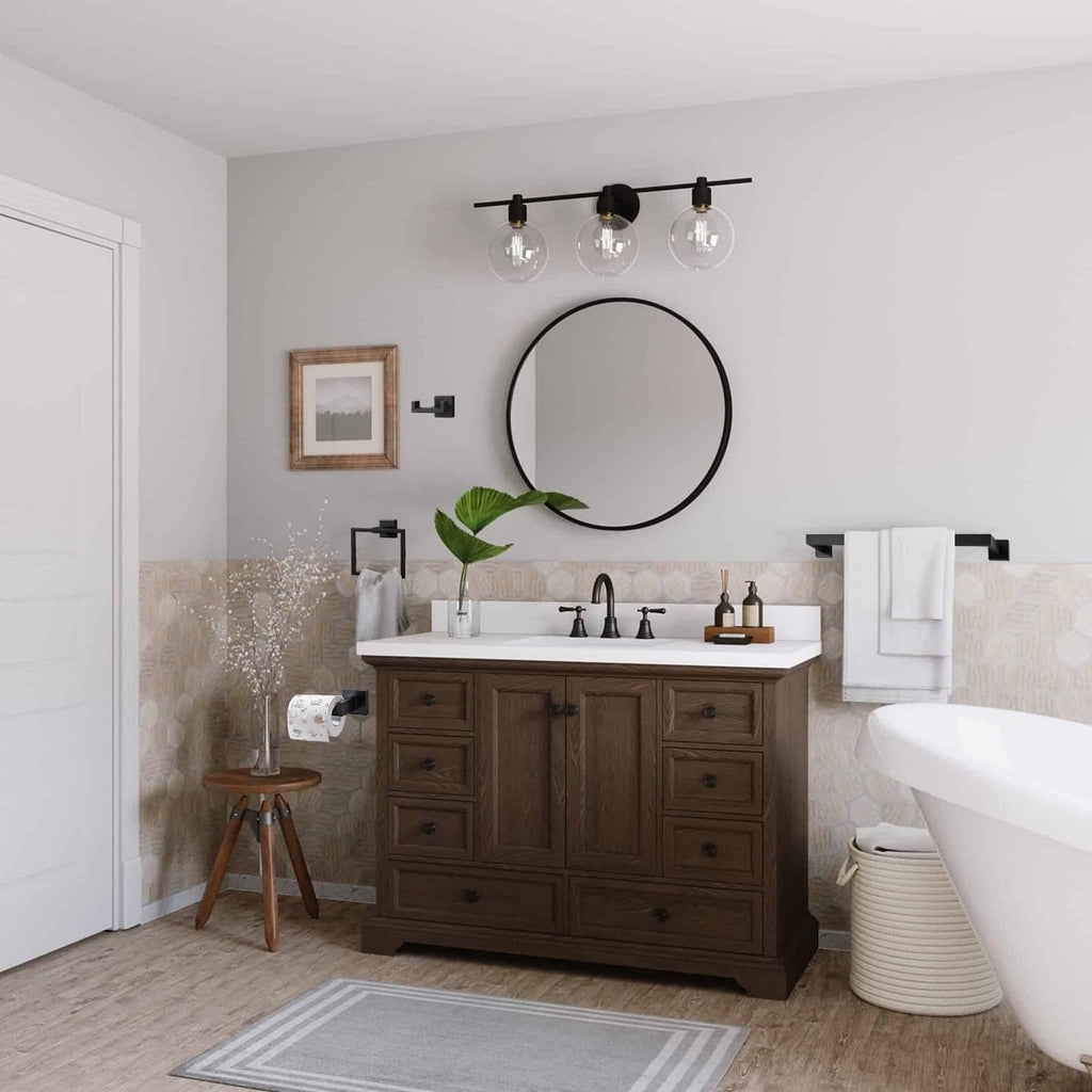 5-Piece Bathroom Hardware Set Matte Black, Towel Bar Set Stainless Steel Wall Mounted - Include 2 Towel Bar Towel