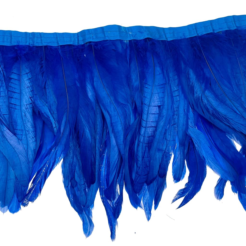 Rooster Hackle Feather Fringe Trim 8-10inch in Width for DIY Sewing Craft Decoration Pack of 1 Yard (Royal Blue)