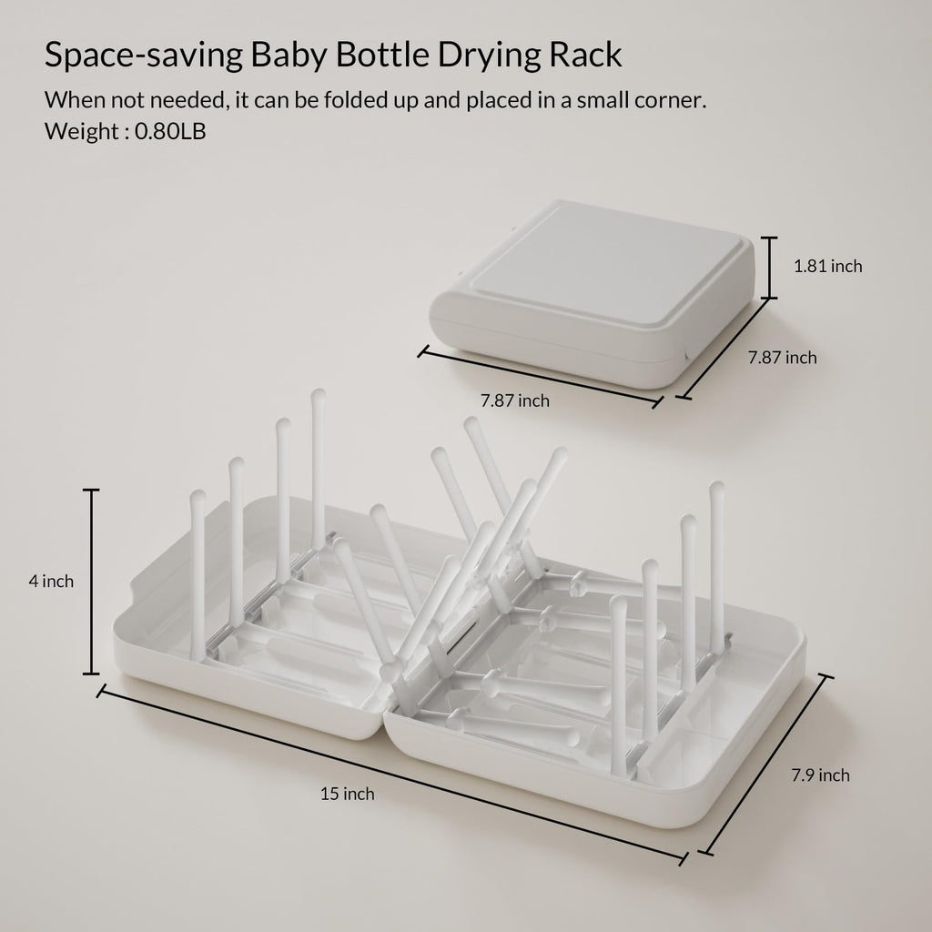 Travel Bottle Drying Rack Space Saving,Foldable Bottle Drain Rack with 16 Ribs,Portable Baby Bottle Drying Rack for