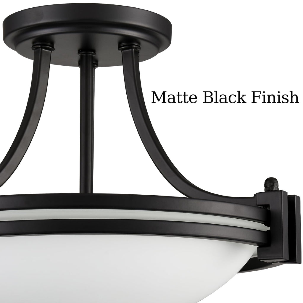Modern Black Semi Flush Mount Ceiling Light with Milk Glass 12"