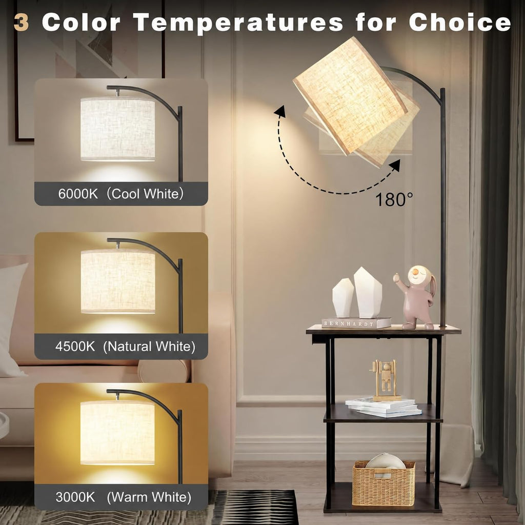 Floor Lamp with Table, End Tables with Charging Station