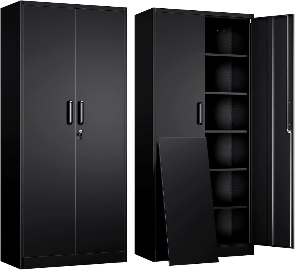 Metal Garage Storage Cabinet with 2 Doors and 5 Adjustable Shelves - 71" Steel Lockable File Cabinet,Locking Tool