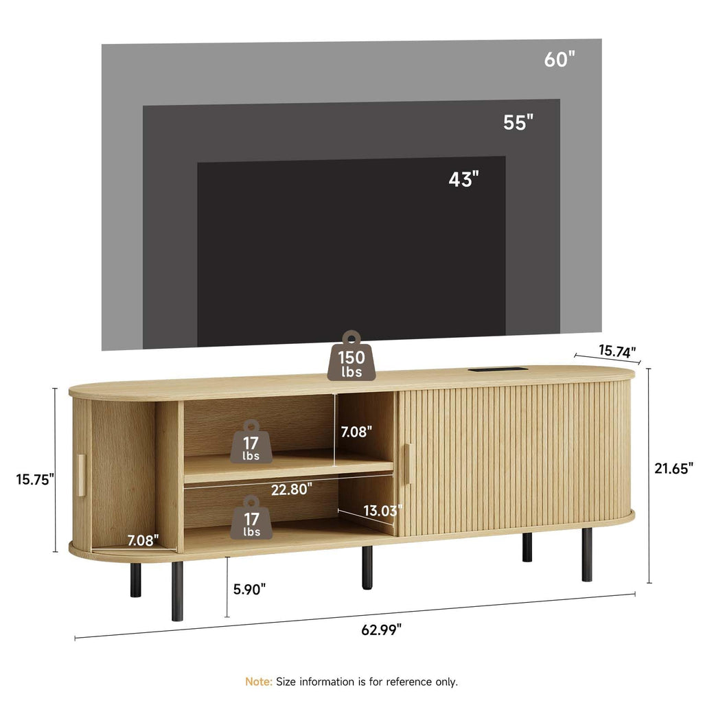 63" Mid Century Modern TV Stand with Sliding Doors for 65" TV