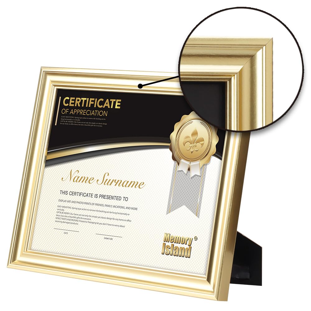 8.5x11 Diploma Document frames, Real Glass Fronts, 4 Pack Gold Certificate Frames for Wall Or Tabletop Display, Diploma