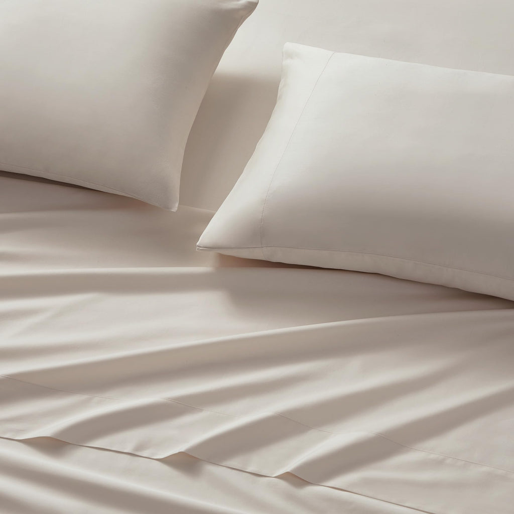 King Sheet Set, 4 Piece Bed Sheets, 100% Cotton Sateen 425 TC, 1 Flat Sheet, 1 Fitted, 2 Pillowcases, Off White