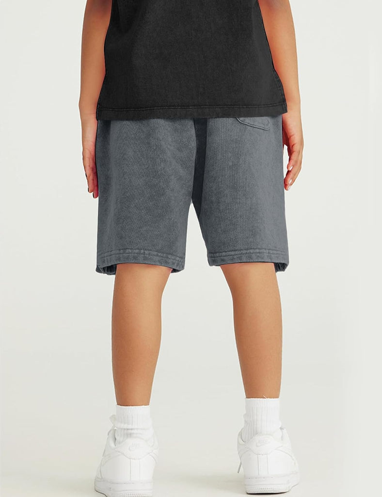 Boys Shorts Cotton Acid Washed Summer Athletic Jogger Shorts Unisex Kids Casual Loose Active Shorts with Pockets