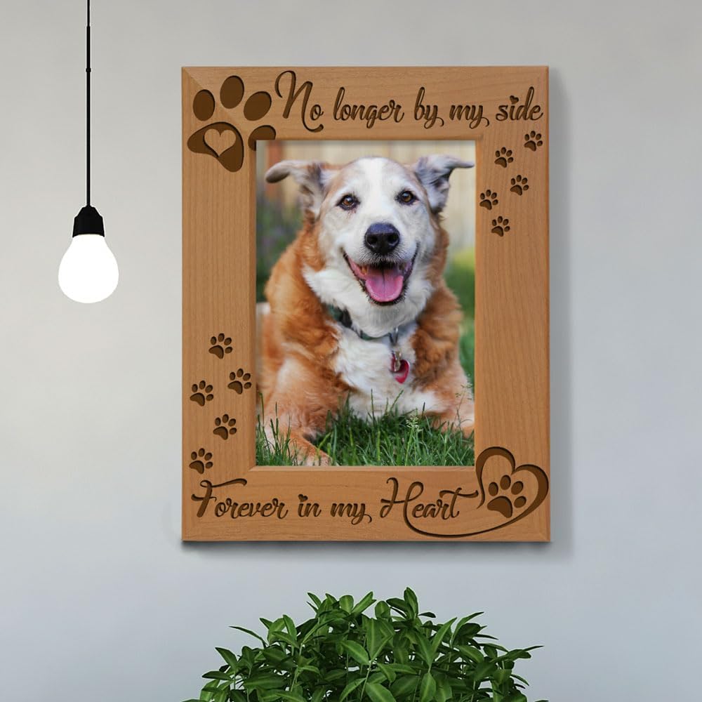 No Longer by my Side, Forever in my Heart Wood Picture Frame. Pet Memorial for Dog or Cat. (4x6-Vertical)