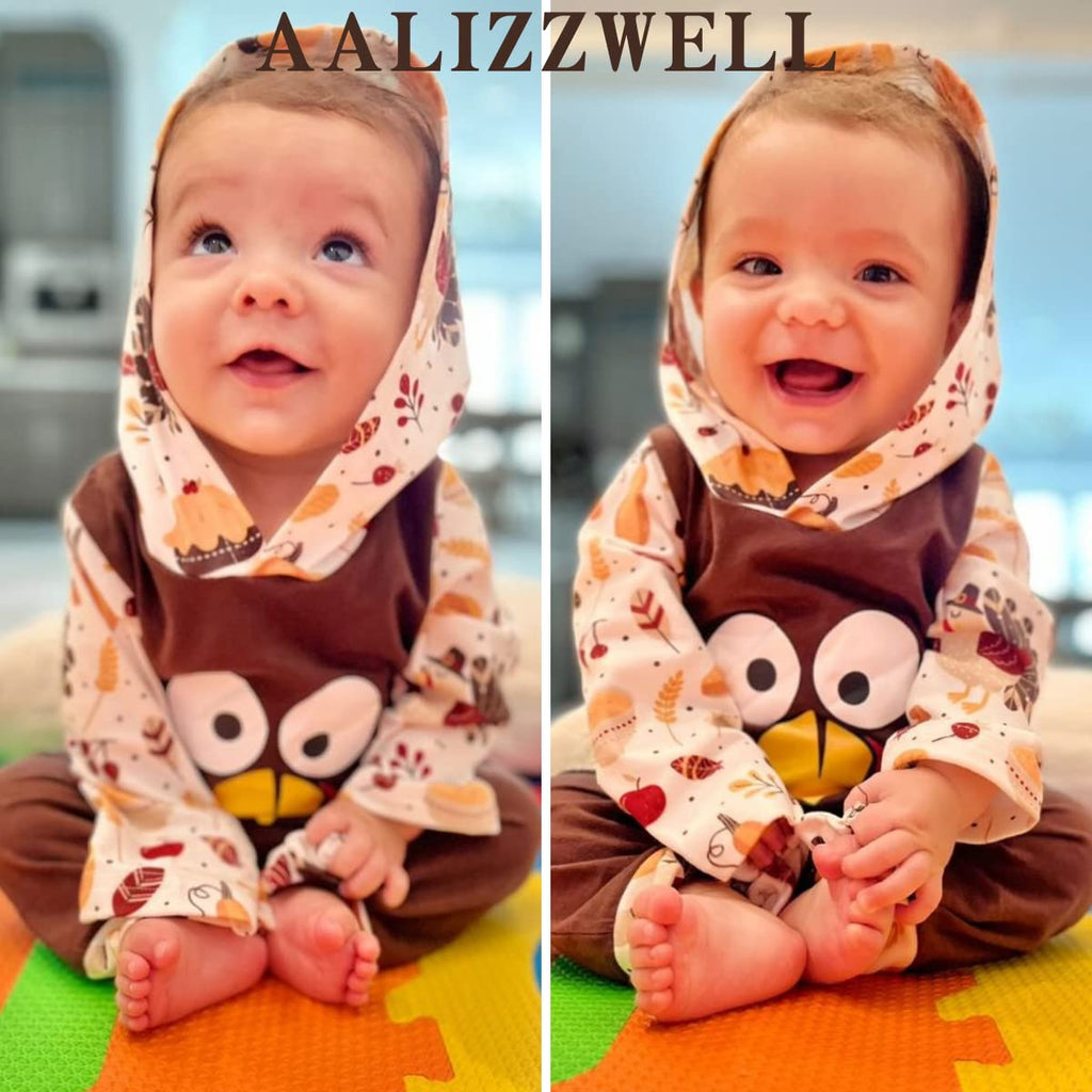 Baby Boys Girls Thanksgiving Hooded Romper First Thanksgiving Hoodie Turkey Clothing