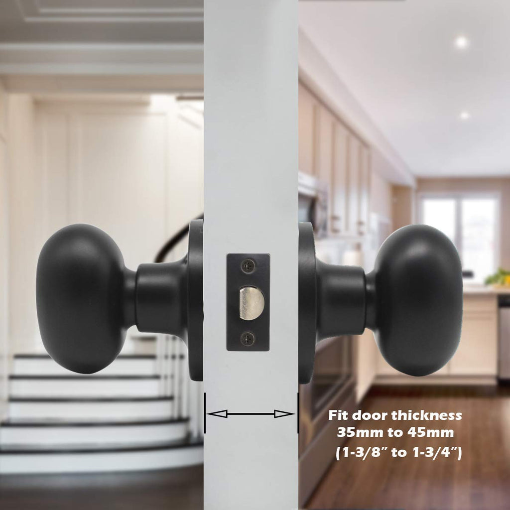 10 Pack Passage Door Knobs Matte Black Oval Door Knobs Interior Egg Shaped Door Knob and Handles for Closet Hallway
