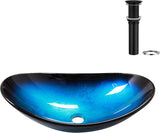 21" Glass Bathroom Vessel Sink with Pop up Drain Set,Countertop Oval Bowl Tempered Glass Art Basin,Shallow