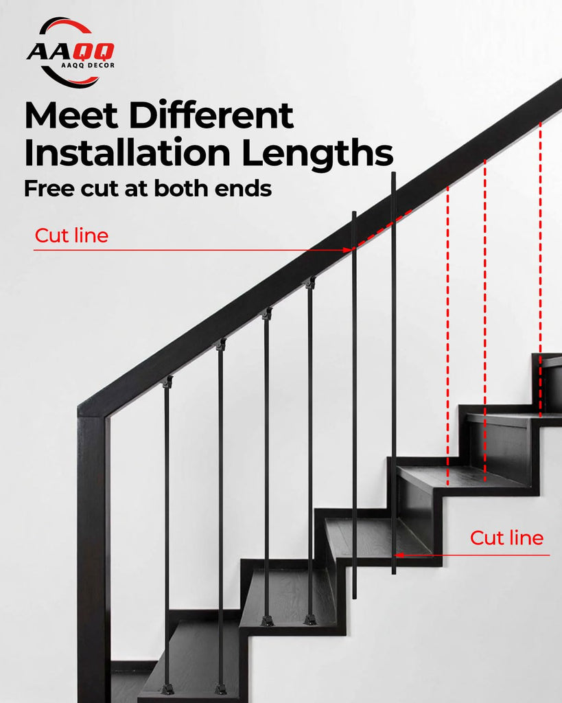 16 Pack Iron Balusters for Staircase Interior Square Hollow Stair Spindles 1/2" Iron Straight Balusters with 32