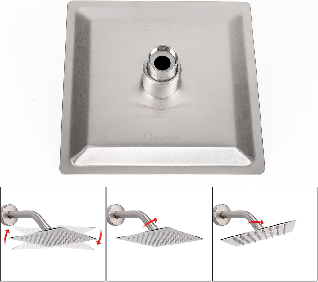 Rain Shower Head, High Flow Stainless Steel Square Rainfall Shower, High Pressure Design, Awesome Shower Experience