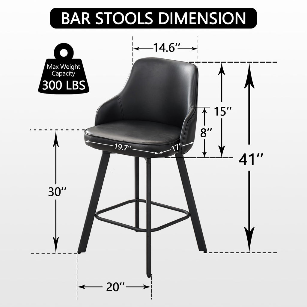 Swivel Bar Stools Set of 4, Bar Height Stool with Back Island