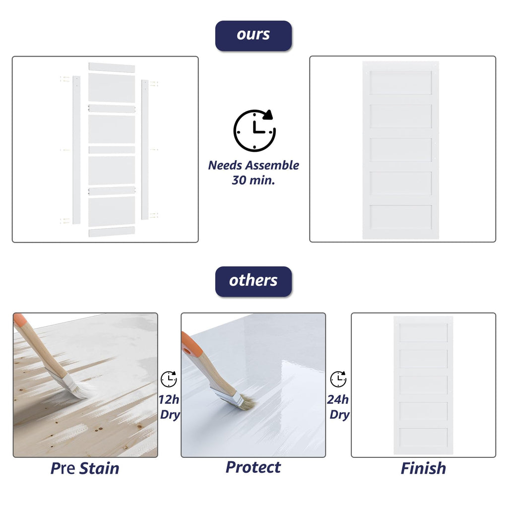 38in x 84in Sliding Barn Door 5 Panel with Water-Proof PVC Surface