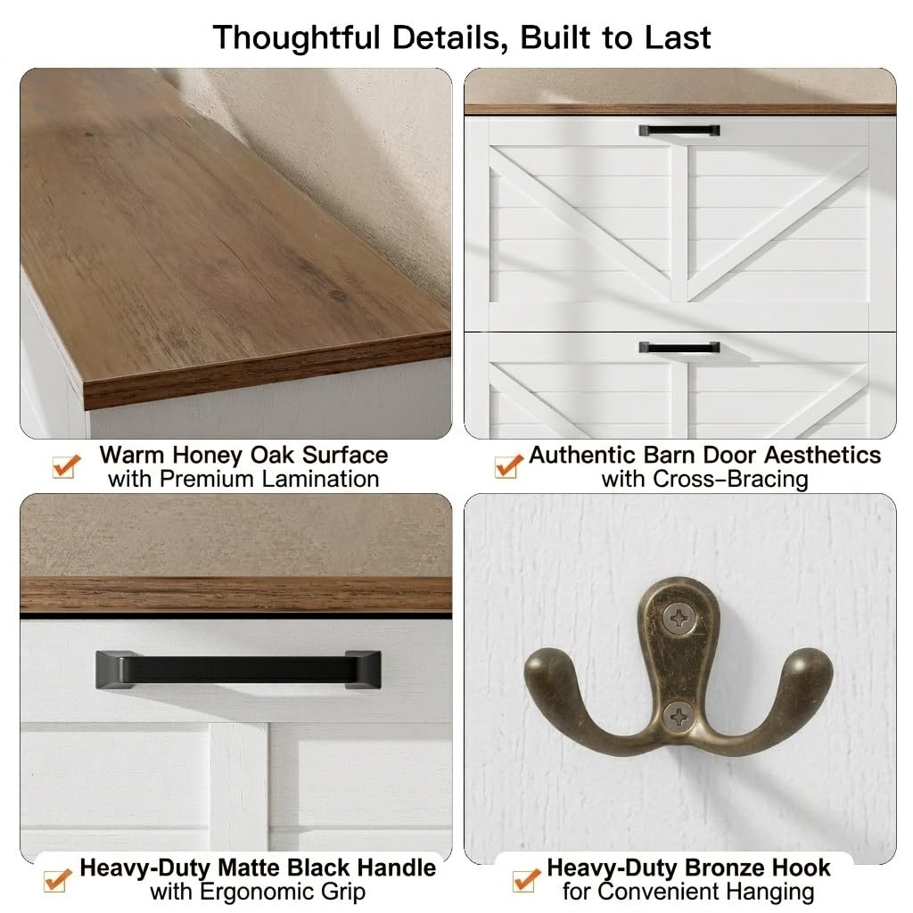 Shoe Storage Cabinet, Freestanding Fluted Accent Ultra Slim Shoe Cabinet with 3 Flip Drawers, Farmhouse Shoe Rack