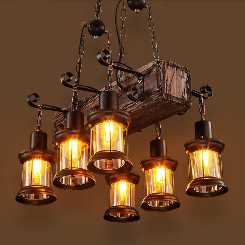 Farmhouse Lighting Industrial Rustic Wood Beam Linear Island Pendant Light Chandelier Lighting Hanging Ceiling