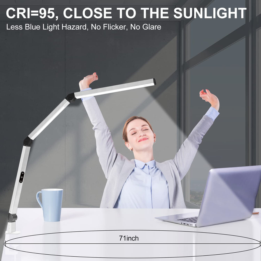 LED Desk Lamp, Architect Clamp Desk Lamp with Remote Control, Adjustable Dimmable Swing Arm Clamp on Table Light