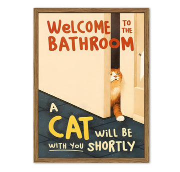 Funny Orange Cat Bathroom Wall Art Welcome to the Bathroom Sign Wall Decor Picture Cute Cat Animal Restroom Poster