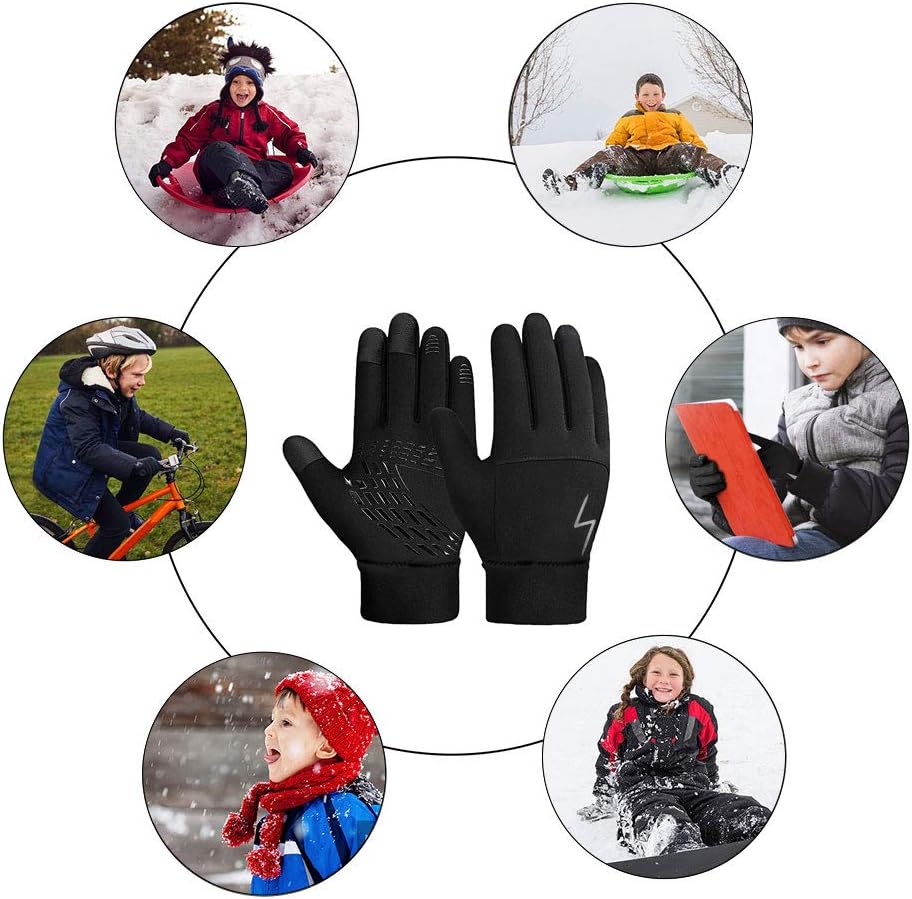 Kids Winter Gloves Back Water Repellent Touchscreen Warm Fleece Anti-Slip for Boys Girls Teen