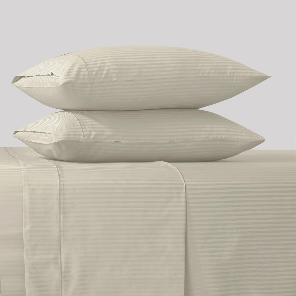 & Stitch 500 TC Queen Damask Bed Sheet Set, 100% Cotton Soft Breathable Bedsheets, 4 Piece 18" Deep Pockets