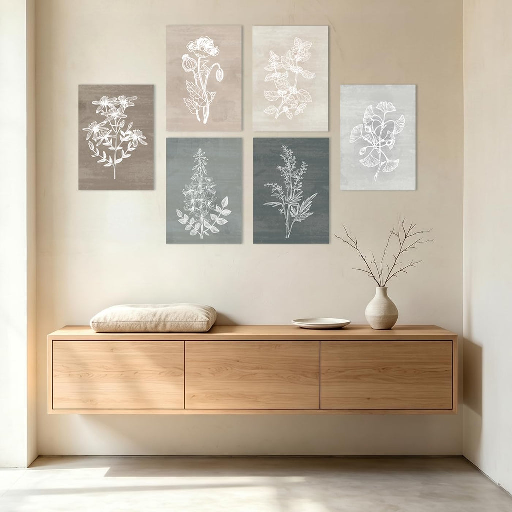 Neutral Botanical Plant Canvas 6 Pieces Wall Art Rustic Wall Decor Farmhouse Wall Paintings Botanical Prints Simple