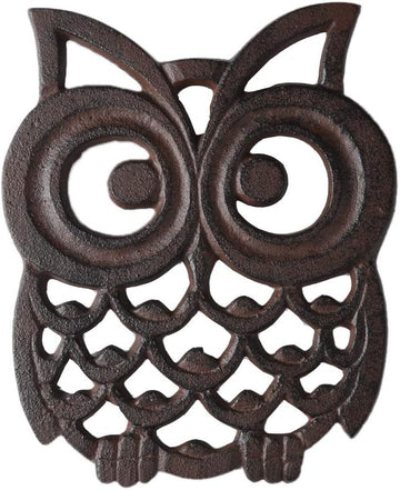 Cast Iron Owl Pot Trivet, Vintage Rustic, Artisan Design, with Rubber Pegs