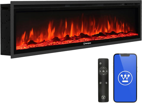 Westinghouse 60 Inch Electric Fireplace Heater, Compatible with Alexa & Google Home