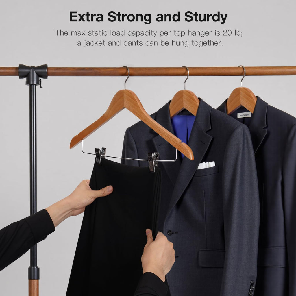 Wooden Hangers with Clips 24 PCS Pants Hangers with Clips, Smooth Solid Wooden Pants Hangers, 360 Swivel Hooks &