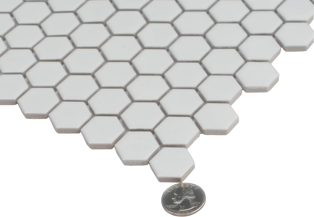Hexagon Porcelain Tile White 10x12 Matte 8.36 sq ft/case 10-Pack | Wall & floor rated, frost resistant. Kitchen