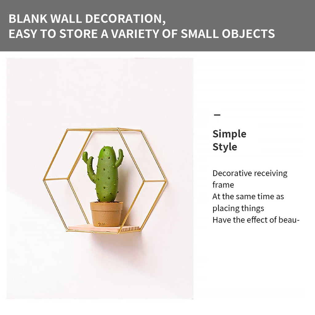 Hexagon Floating Shelves for Wall Decor, Set of 3 in Different Sizes, Gold