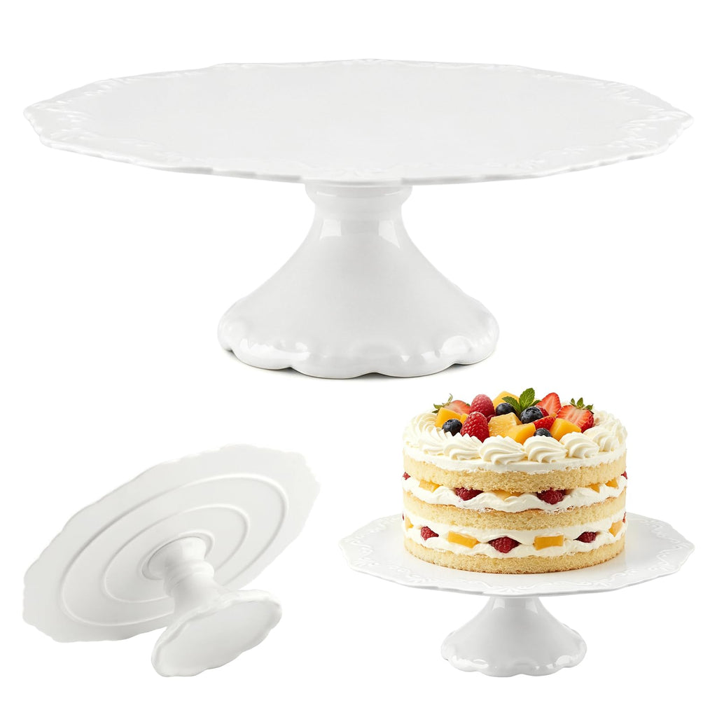 10 Inch Ceramic Cake Stand, White Pedestal Dessert Plate for 8 Inch Cakes