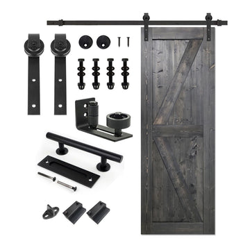 28in x 84in Deep Gray Knotty Pine Barn Door with 5FT Sliding Hardware Kit/Solid Wood/Simple Assembly is Required